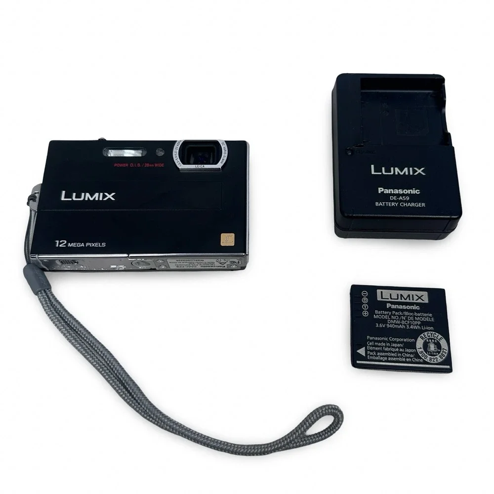 Panasonic Lumix DMC-FP8 12.1MP Digital Camera Black Leica Lens Charger Battery